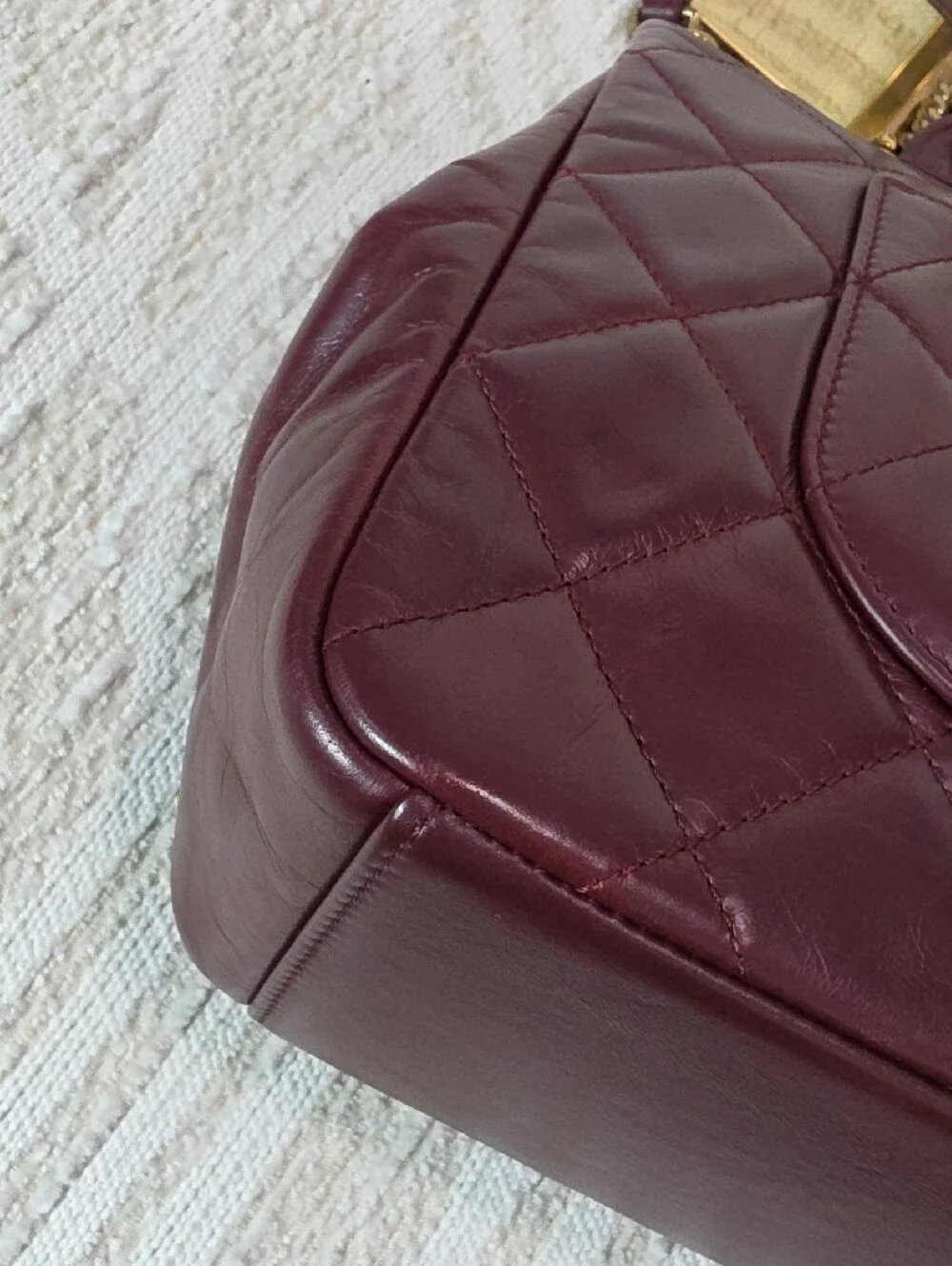 CHANEL Crinkle Leather Top-Hnadle Flap Bag in Deep Burgundy with Gold Hardware